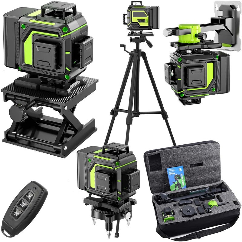 MBYULO 16 Line Laser Level 360 Self Leveling, 4x360°Professional 4D Green Cross Line laser Level with 2 Batteries, Adjustable Brightness & Remote Control, for Tiling Floor Construction and Picture Hanging - Image 1